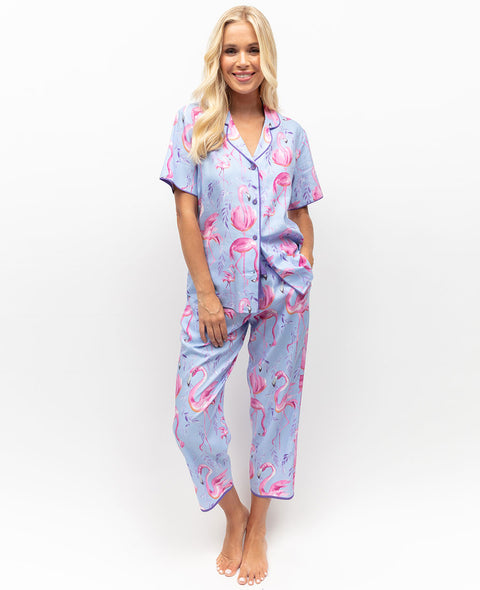 Zoey Womens Flamingo Print Cropped Pyjama Set