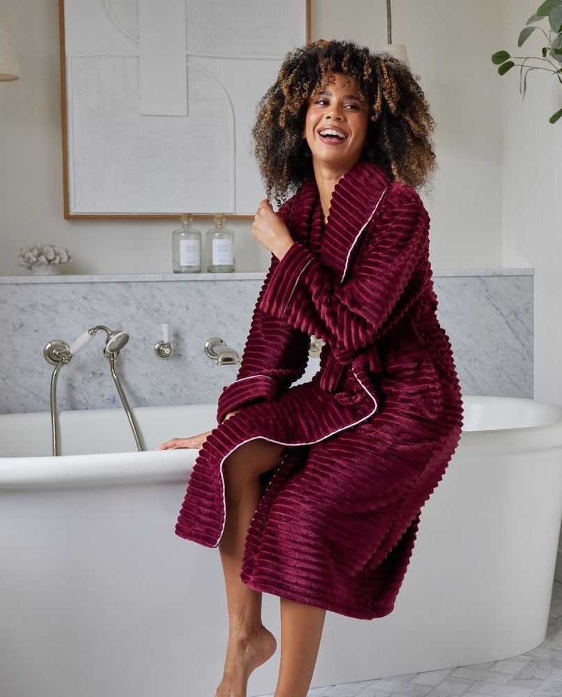 Womens Striped Burgundy Cosy Dressing Gown ‐ Cyberjammies