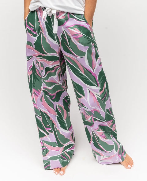 Lexi-Pyjamahose mit Blattmuster und weitem Bein