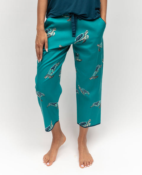 Cove Damen-Pyjamahose mit Schildkröten-Print, kurz geschnitten