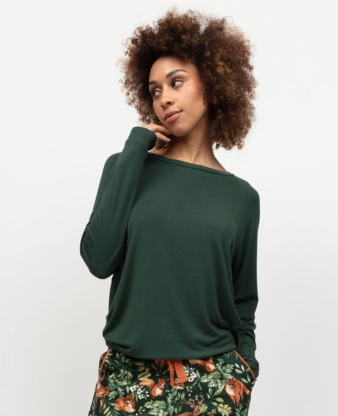 Forrest Womens Dark Green Slouch Jersey Pyjama Top