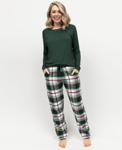 Forrest Green Slouch Jersey Top & Check Pyjama Set