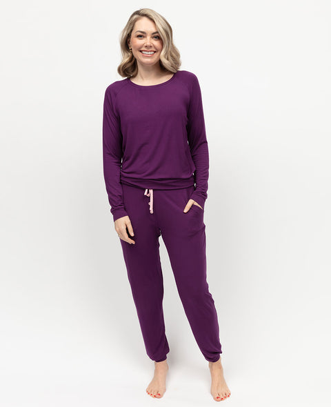 Colette Womens Dark Purple Slouch Jersey Pyjama Set