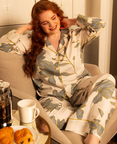 Piper Womens White Floral Print Wide Leg Pyjama Set