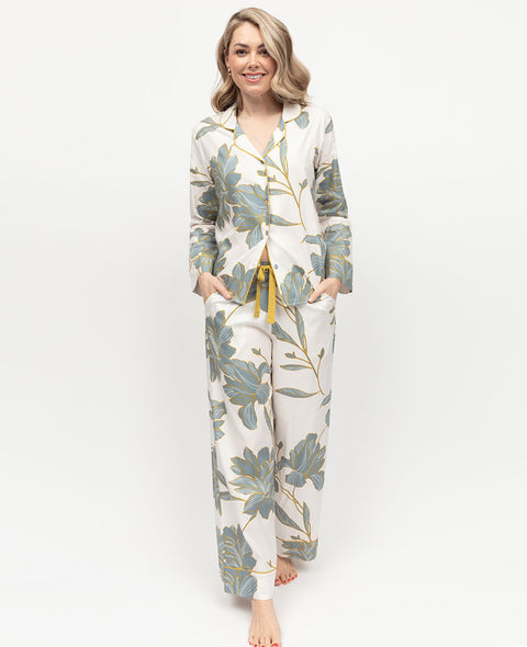 Piper Womens White Floral Print Wide Leg Pyjama Set