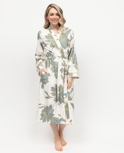 Piper Womens White Floral Print Long Dressing Gown