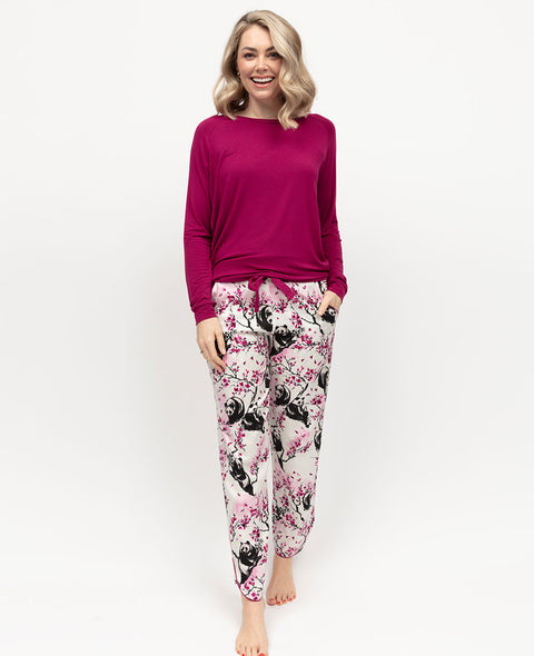 Penelope Womens Slouch Jersey Top and Panda Print Pyjama Set