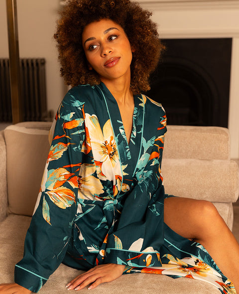 Robe de chambre longue à imprimé floral pour femme Goldie