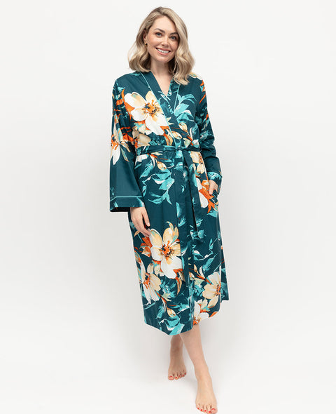 Robe de chambre longue à imprimé floral pour femme Goldie