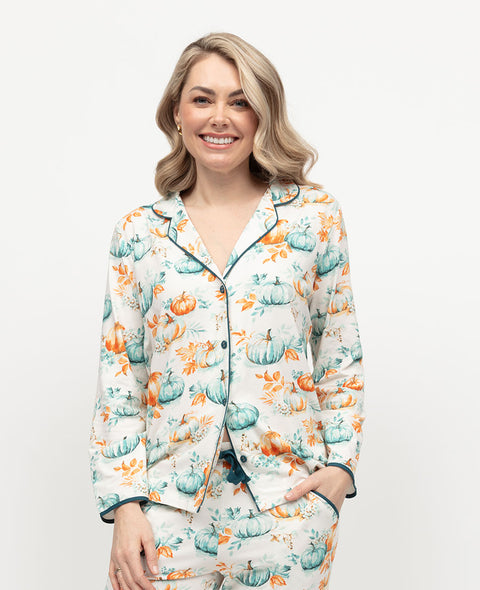 Goldie Damen-Pyjamaoberteil aus Jersey mit Kürbis-Print