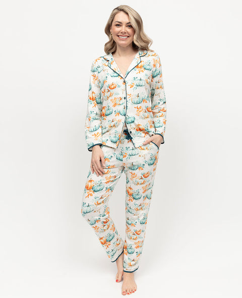 Goldie Womens Pumpkin Printed Jersey Pyjama Set