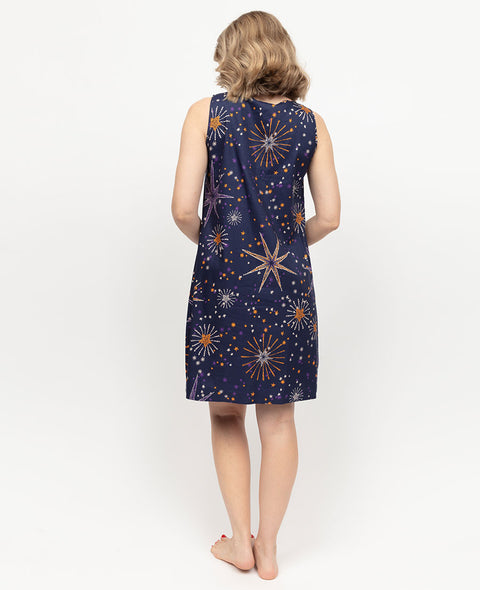 Edie Chemise de nuit courte à imprimé feux d'artifice pour femme