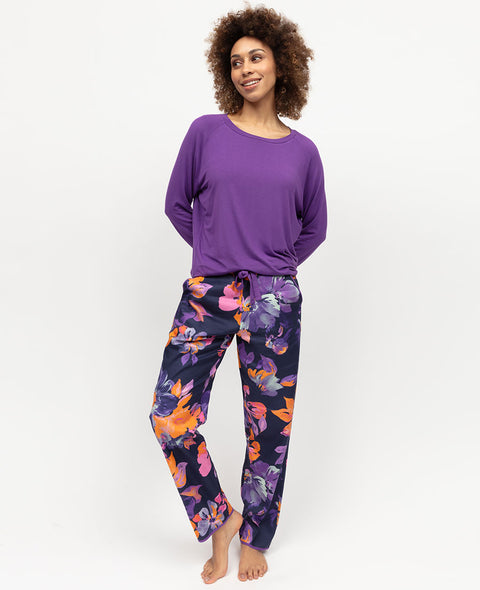 Edie Damen Pyjama-Set mit lässigem Jersey-Oberteil und Blumenmuster