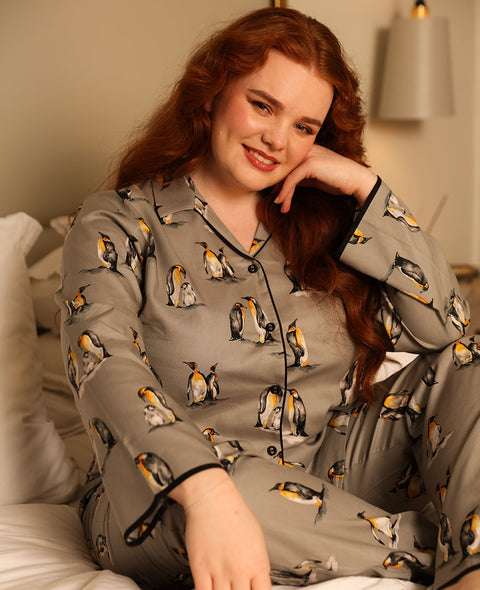 Parker Womens Grey Penguin Print Pyjama Set