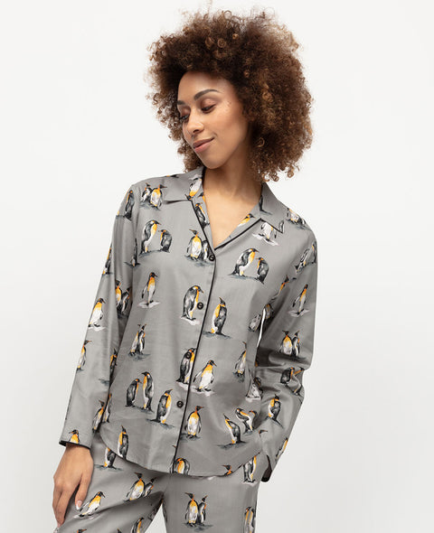 Parker Damen Pyjamaoberteil mit Pinguin-Print