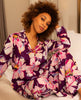 Hazel Womens Dark Purple Floral Print Wide Leg Pyjama Set