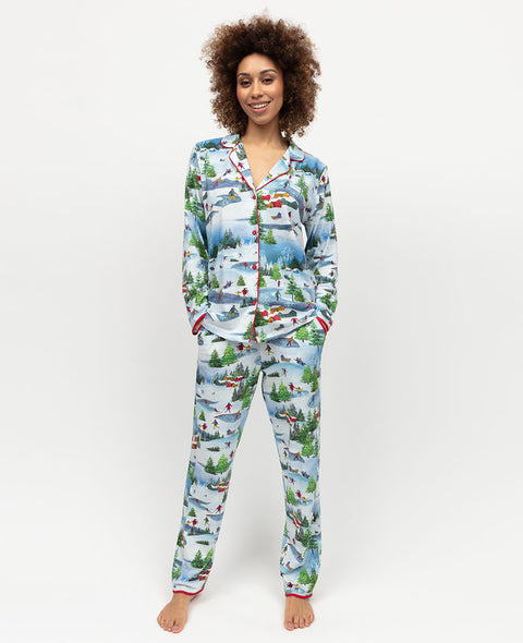 Montana Womens Blue Mix Winterscape Printed Jersey Pyjama Set