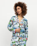 Montana Damen-Pyjamaoberteil aus Jersey mit Winterscape-Print