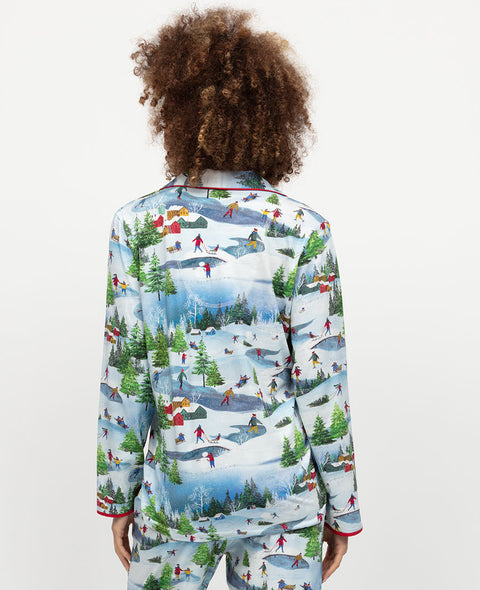 Montana Damen-Pyjamaoberteil aus Jersey mit Winterscape-Print