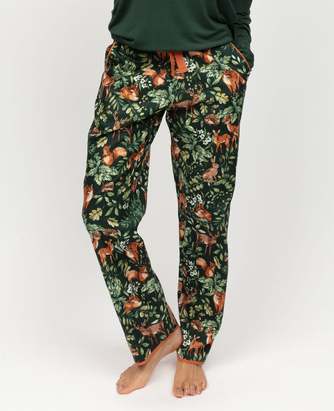 Forrest Damen Pyjamahose mit Waldmuster, Grün