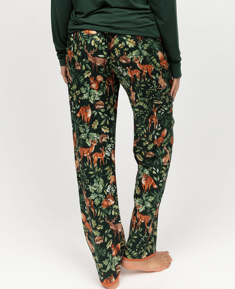 Forrest Damen Pyjamahose mit Waldmuster, Grün