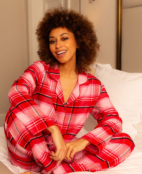 Noelle Womens Red Brushed Check Pyjama Set