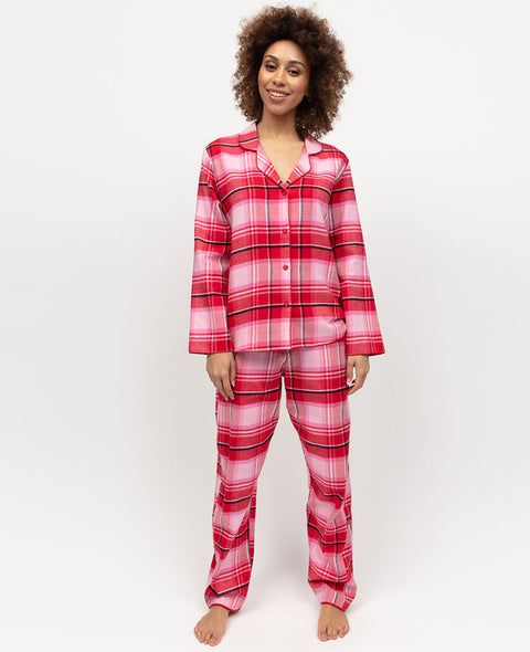 Noelle Womens Red Brushed Check Pyjama Set