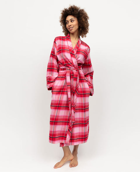 Noelle Womens Brushed Check Long Dressing Gown