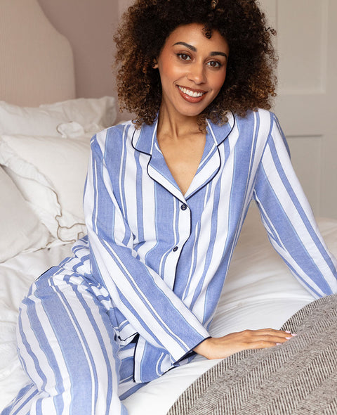 Alpes Womens Blue Stripe Pyjama Set