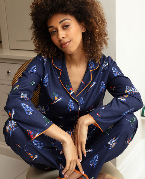 Alpes Womens Navy Ski Print Pyjama Set