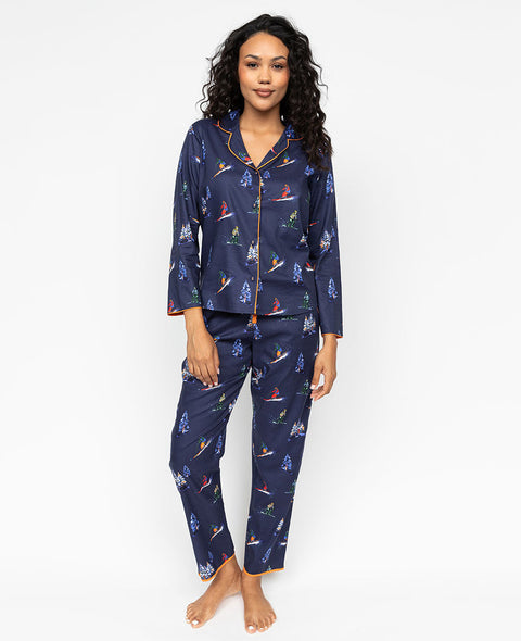 Alpes Womens Navy Ski Print Pyjama Set