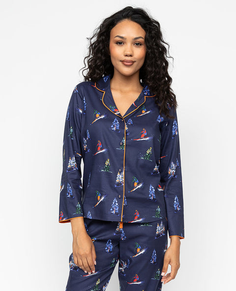 Alpes Pyjamaoberteil mit Ski-Print für Damen