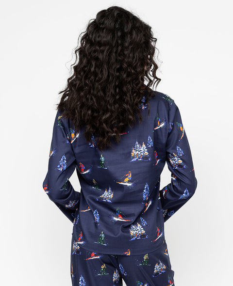 Alpes Pyjamaoberteil mit Ski-Print für Damen