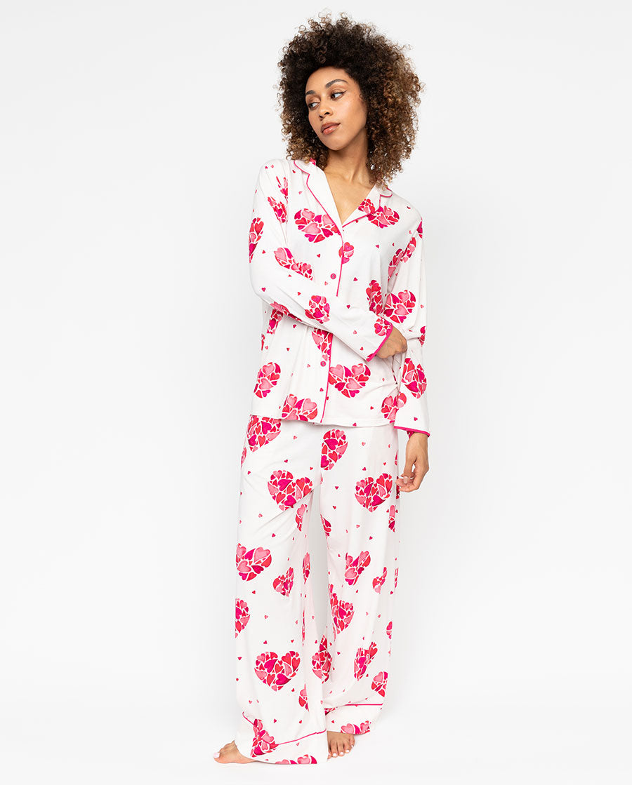 Aria Womens Heart Printed Jersey Pyjama Top