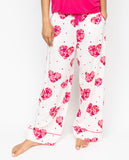 Aria Womens Heart Printed Jersey Wide Leg Pyjama Bottoms