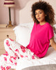 Aria Womens Heart Printed Jersey Wide Leg Pyjama Bottoms