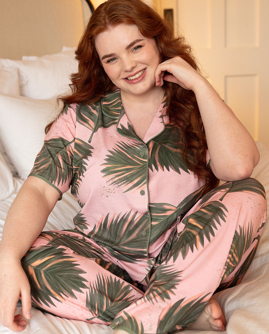 Bas de pyjama en jersey imprimé feuilles pour femmes Lea
