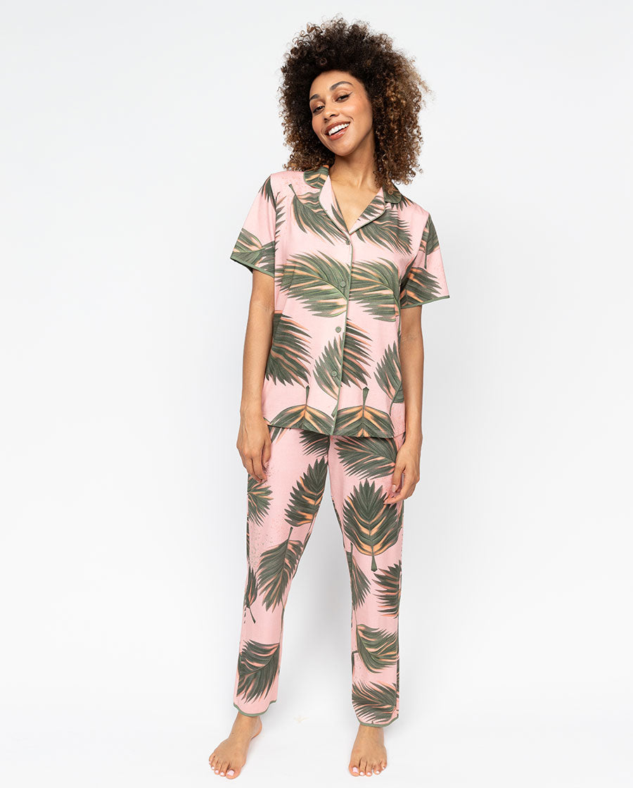 Bas de pyjama en jersey imprimé feuilles pour femmes Lea
