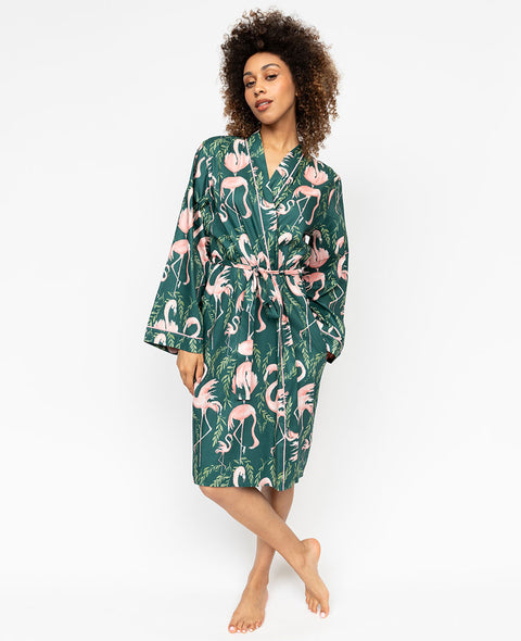 Ivy Womens Flamingo Print Short Dressing Gown