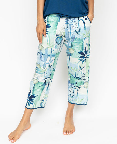 Harriet Womens Watercolour Landscape Printed Jersey Cropped Pyjama Bottoms