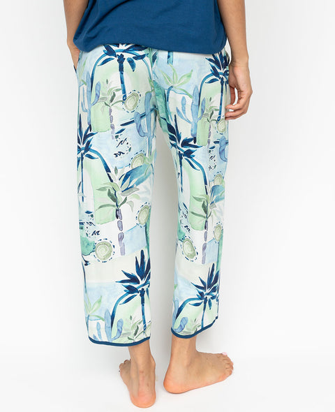 Harriet Womens Watercolour Landscape Printed Jersey Cropped Pyjama Bottoms