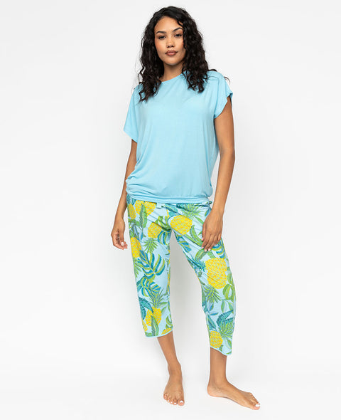 Paige Womens Slouch Jersey Top and Pineapple Printed Jersey Cropped Pant