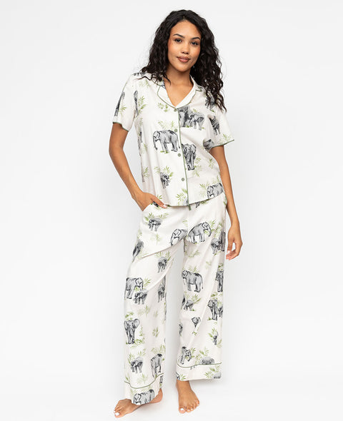 Eloise Womens Elephant Print Wide Leg Pyjama Set