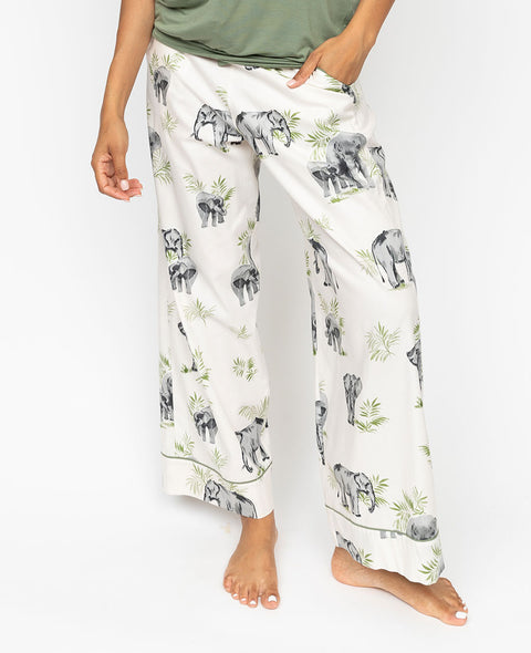 Eloise Womens Elephant Print Wide Leg Pyjama Bottoms