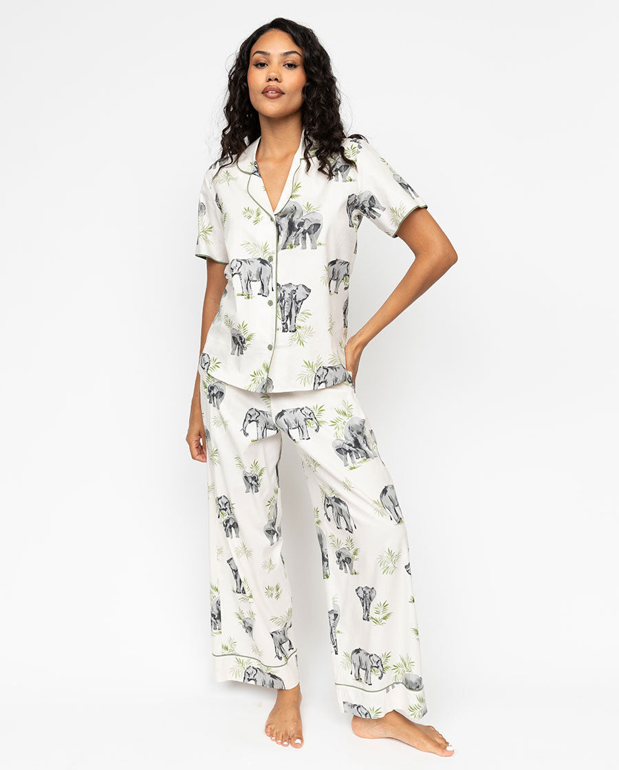 Eloise Womens Elephant Print Wide Leg Pyjama Bottoms