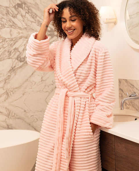 Pink Striped Fleece Dressing Gown