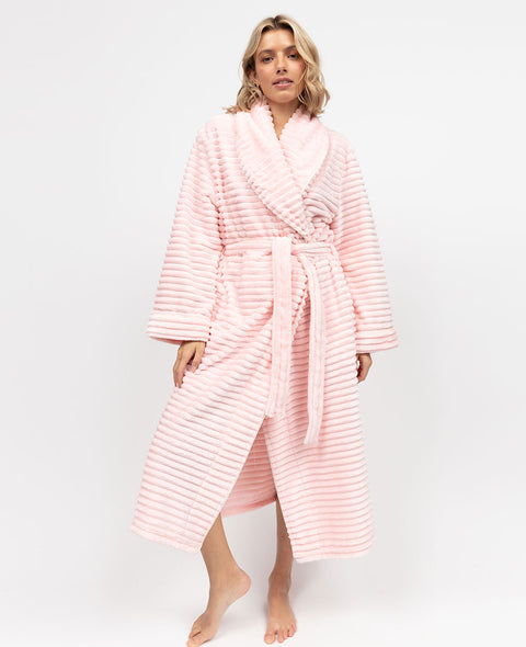 Pink Striped Fleece Dressing Gown