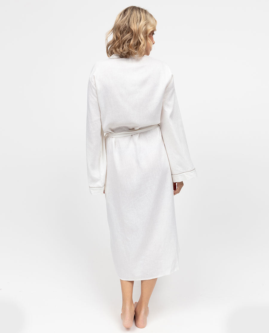 The Linen Edit Womens White Long Dressing Gown - Cyberjammies The Linen Edit Womens White Long Dressing Gown - Cyberjammies
