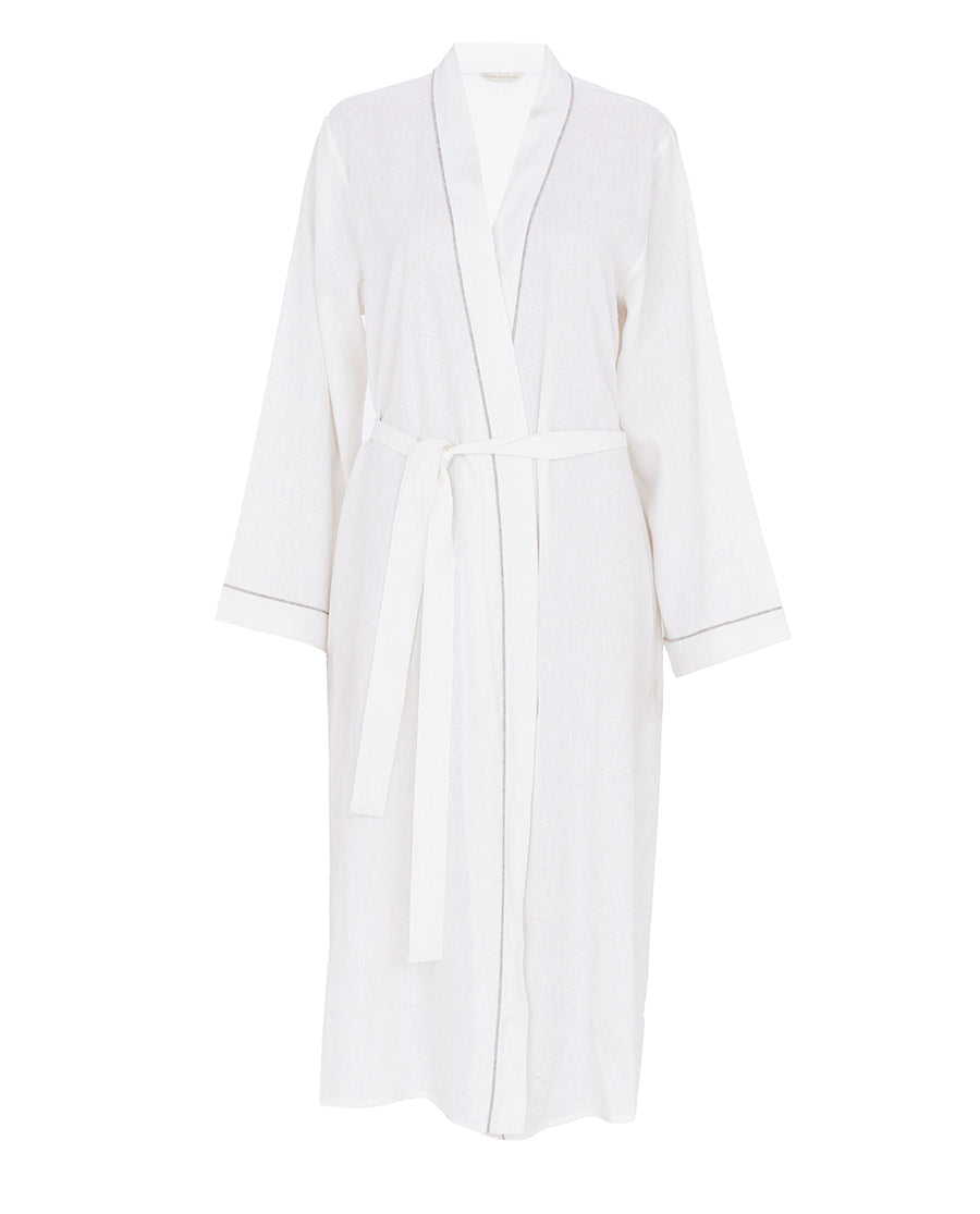 The Linen Edit Womens White Long Dressing Gown - Cyberjammies The Linen Edit Womens White Long Dressing Gown - Cyberjammies