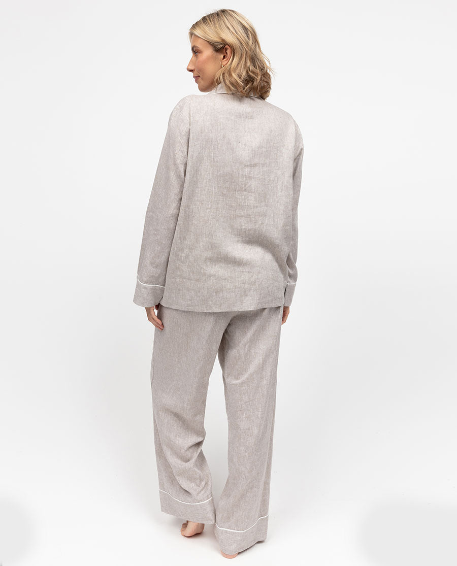 The Linen Edit Damen-Pyjama-Set mit weitem Bein, Mokka